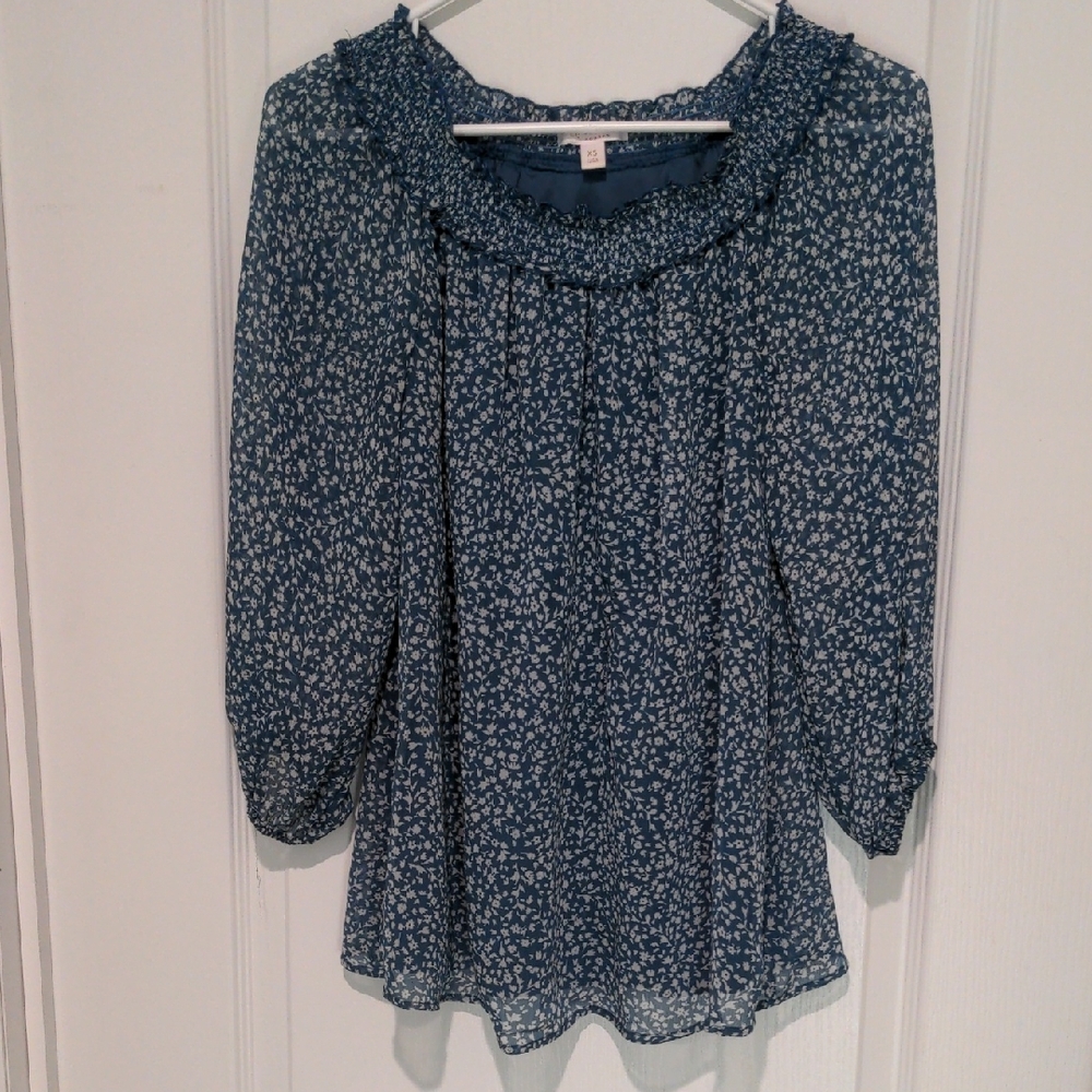 LC Lauren Conrad Teal Floral Blouse